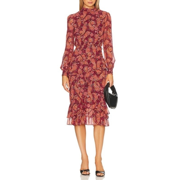 SALONI Dresses & Skirts - Saloni Isa Silk Georgette Tiered Ruffle Midi Dress